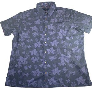 Mizzen Main Mens Button Up Performance Short Sleeve Shirt Blue Floral Size 2XL